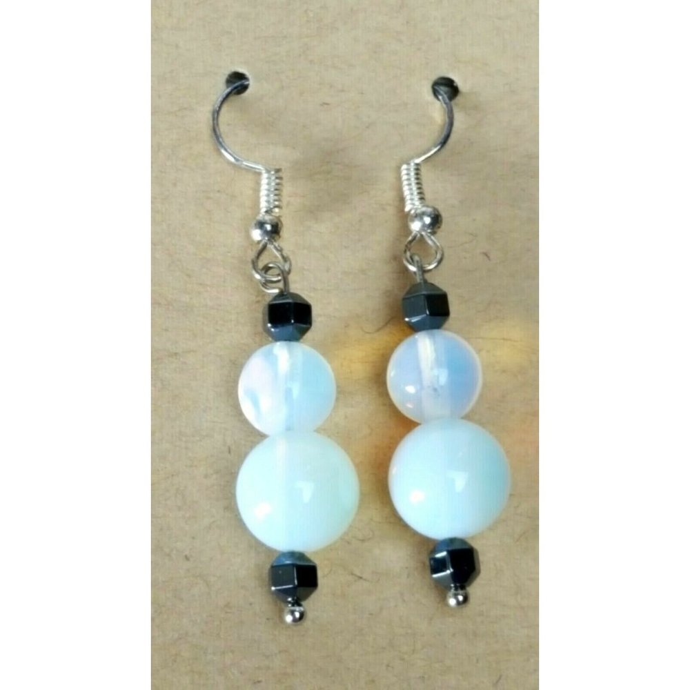 Rainbow Moonstone faceted Hematite Earrings 21cb15